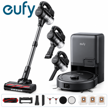 مكنسة روبوت 3 في 1 مع مكنسة عامودية ويدوية – eufy E20